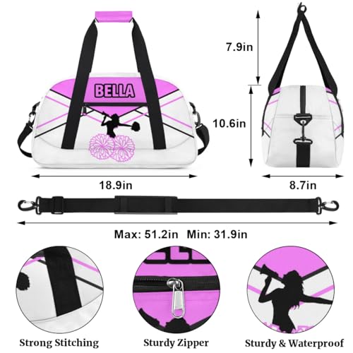 Personalized Cheer Bag Sport Duffel Bag for Girl, Custom Kids Gym Bag, Customize Travel Duffle Bag with Name, Overnight Weekender Bags,Pink Black Lines, Cheerleading Gifts352