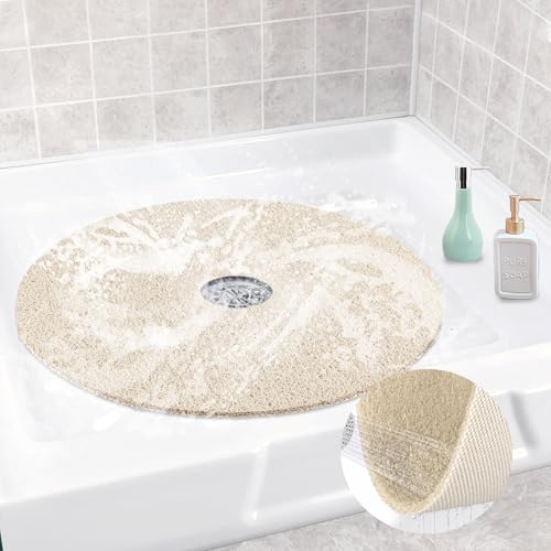 Tapis de bain luffa séchage rapide rond 61x61cm beige résistant