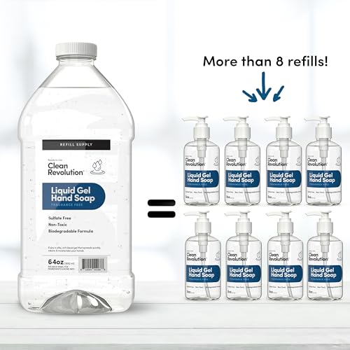 Image of Clean Revolution Fragrance Free Liquid Gel Hand Soap Refill - Sulfate-Free Unscented Gel Hand Wash for Sensitive Skin, Moisturizing Bulk Refill, Non Toxic Formula, Made in the USA, 64 Fl Oz