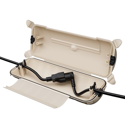 Image of Flemoon Outdoor Extension Cord Safety Cover, IP44 Waterproof Electrical Box | Waterproof Protector Seal, Weatherproof Electrical Connection Box for Outlets, Plugs, Sockets, Holiday Decorations, Almond