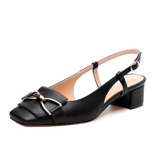 Womens Slingback Buckle Low Chunky Heels Fashion Square Closed Toe Comfort Heeled Sandals Wedding Casual Office Shoes