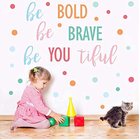 Colorful Dot Wall Stickers,Inspirational Phrases Wall Decals,Polka Dots Wall Sticker for Nursery,Be Brave Motivational Sayings Wall Art Sticker for Kid Boys Girls Bedroom Classroom Playroom Wall Decor Cover