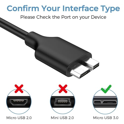 Image of 10Gbps Micro B to USB C Hard Drive Cable 1FT, USB 3.1 USB C to Micro B, High-Speed External Hard Drive for iPhone 16 15 Pro /Pro Max, MacBook Pro /Air, WD Toshiba Westgate Seagate