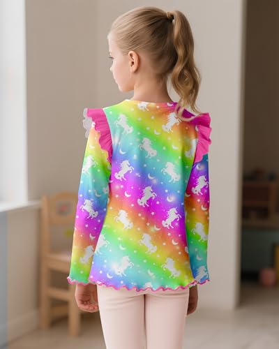 Toddler Girls Long Sleeve Shirts Ruffle Cute T-Shirts Kids Casual Crewneck Graphic Soft Tee Tops 3-8 Years3