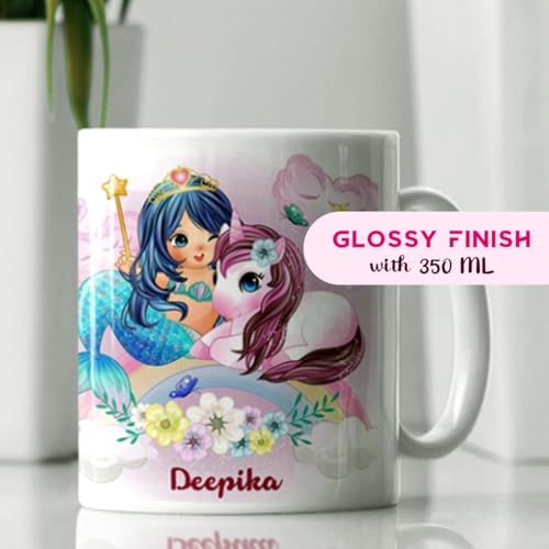 Image of Your Name Printed Mug with Mermaid Design - Customized Cup, Personalized Coffee Cup, Best for Girl Kids, Digital Printed | Gift for Girls | Kids Birthday