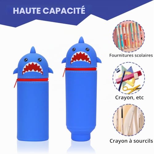 Trousse Ecole 2 en 1 Kawaii en Silicone Souple, Pochette Stylo Verticale Fermeture Éclair, Extensible - Cadeau Enfant – vue 3