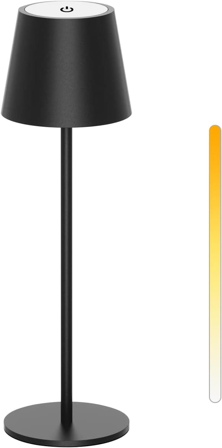 SMART-J Lampada Ricaricabile LED da Tavolo Easy Circle – 3 Temperature di Luce, 6 Ore di Autonomia, Design Moderno, Interruttore Touch, USB Ricaricabile (Nero)