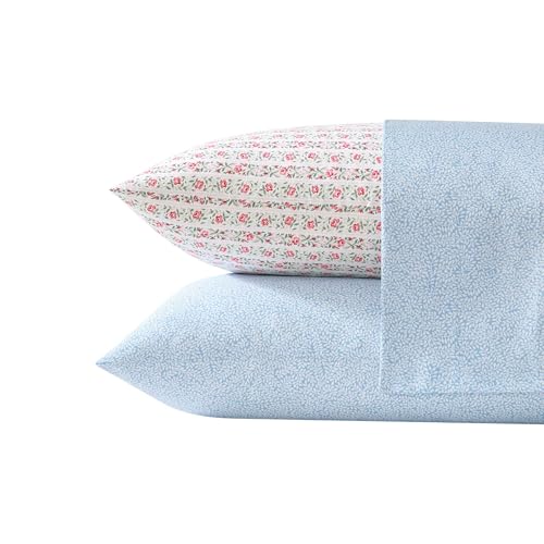 Image of Laura Ashley - King Sheet Set, Buttery-Soft Bed Sheets with a Naturally Silky Smooth Cotton Sateen Lightweight Feel - Matching Pillowcases & Fitted Sheet (Marta Stripe Pink)