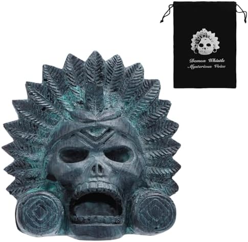 BOXOB Aztec Death Whistle, 125 dB Bronze Ceramic Skull Whistle with Drawstring Bag for Collectibles, Day of the Dead, Personal Safety Alarm