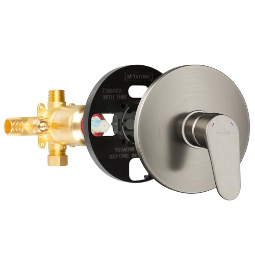 PULSE ShowerSpas 3001-RIV-PB-BN Válvula Mezcladora Tru-Temp, Kit de Recorte de Válvula de Equilibrio de Presión, Redondo, 1/2" NPT, Níquel Cepillado miniatura 1