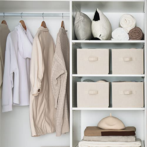 Storageworks Large Storage Baskets For Shelves, Rectangular Closet Organizers With Handles, Foldable Closet Storage Baskets For Utility Room, 3-Pack, Beige Stripes #TOP2
