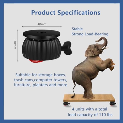 Image of 4 Pack Self Adhesive Caster Wheels with Brake, 360 Degree Swivel Mini Furniture Casters, Heavy Duty Stick On Wheels for Storage Bins, Trash Cans, Planters, Small Appliances