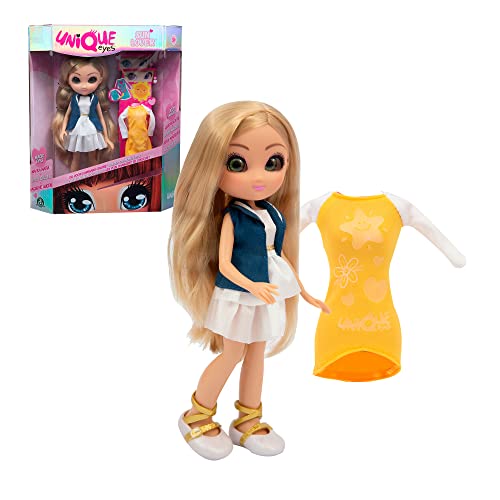 Giochi Preziosi UNIQUE EYES - Sun Lover, bambala con Occhi Che Seguono il Tuo Sguardo e Cambiano Colore Sotto il Sole, Amy Fashion Doll, per Bambine a Partire dai 3 Anni, multicolore