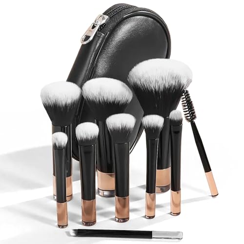 Omnikryp 10 Pièces Pinceaux Maquillage, Pinceau Maquillage Professionnel, Brosse de Nettoyage Synthétiques Haut de Gamme, pour Fond de Teint Blush L'anti-cernes Fard à Paupières Poudre Libre, Noir