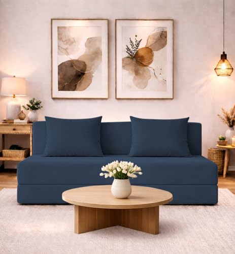 Image of Adorn India Easy 3 Seater Sofa Cum Bed | Velvet Fabric | Dark Grey | Plain Design | 6x5 Ft | Comfortable Seating | Washable Cover | Perfect for Home & Office