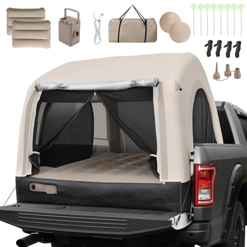 Truck Tent Mattress, Truck Bed Air Mattress for 5.5-6.5FT, 12'' Height Self Inflating 2-3 Person Fast Setup Ground & Pickup Tent Mattress with Recharg