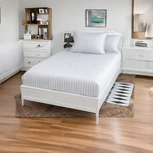 Image of Industries Single Bedsheet with 1 Pillow Covers|Cotton Material & Satin Stripes|Size 60x90 inch (Grey), 144 TC