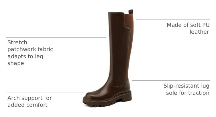 Image of TEAIEUI Womens Low Block Heel Platform Stretch Knee High Boots, Side Zipper | Comfortable Tall Boots, Stretch Calf, Round Toe, 1.81 inch Heel, Faux Leather, for Fall, Winter, Going out, Dress, Festival