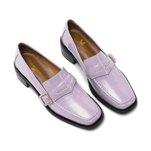 Image of MOOMMO Women Chunky Heel Penny Loafers Square Toe Buckle Slip On Comfort | Office Ladies Loafer Pumps 2 inch Stacked Block Heel Dress Loafers Oxfords Walking Dress Shoes Casual Size 4-11 M US