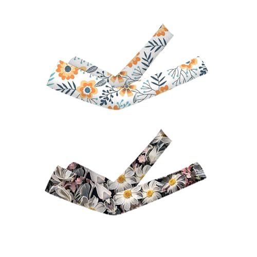 QZLSAYSL Manicotti Braccia, Pallavolo, Ciclismo - 4 Copribraccia Unisex UPF 50 - Fiore Bianco + Fiore Nero