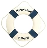 Material: tela. Générique 658 Objeto de decoración Salvavidas con Texto en francés «Bienvenue à Bord» Tejido Blanco/Azul 30 x 30 x 5 cm