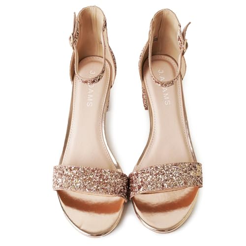 Image of J. Adams Daisy Heeled Sandals - Ankle Strap Low Block, Open Toe Dress Pumps, Chunky Heels - Dressy Shoes for Women - Bridal, Wedding, Summer Sandals