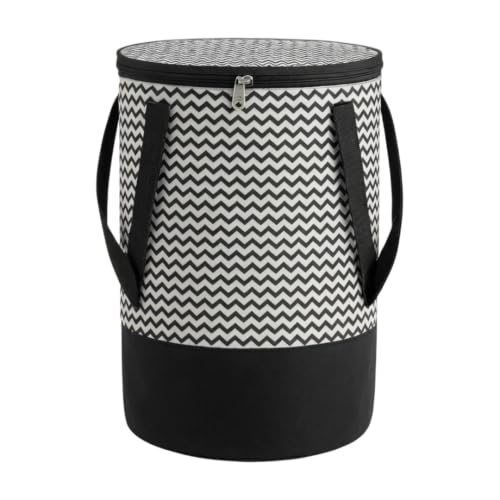 Image of Large Collapsible Laundry Hamper, 45L Capacity, Zip-Top Lid & Carry Handles, Space-Saving Foldable Design, Black