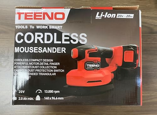 TEENO 3-in-1 Cordless Multifunction Sander, 20V 2A Battery, 13000 RPM Delta Sander with Dust Collection Bag, 15 Sheets of Abrasive Paper, 140x96.6mm 12 TEENO 3-in-1 Cordless Multifunction Sander, 20V 2A Battery, 13000 RPM Delta Sander with Dust Collection Bag, 15 Sheets of Abrasive Paper, 140x96.6mm - Image 12