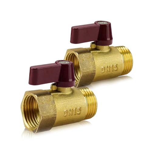 0XBIT Kugelhahn 1/2, 2 Stück Mini Metall Absperrhahn, DN 15 Messing Kugelhähne, Starke Abdichtung, Leckage Verhindern, Geeignet für Küche, Bad, Wc
