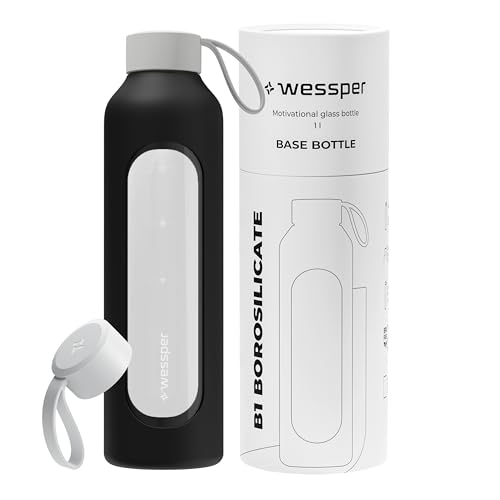 Wessper Trinkflasche Glas 1 Liter mit Messskala