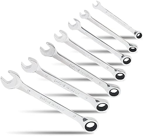 Ocasar 7Pcs Combination Ratcheting Wrench Set, Premium Metric Ratchet Wrench, 8, 10, 11, 12, 13, 14, 17mm Ratchet Wrenches Set, CR-V Steel, Chrome Plated