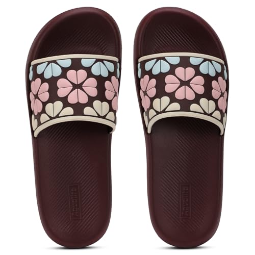 Image of Aqualite Women's Slides Slippers | Slip-On Flat Base Flipflop for Women | Anti-Skid Sole, Lightweight Comfort for Daily Home & Outdoor Wear | Casual Ladies Sandal