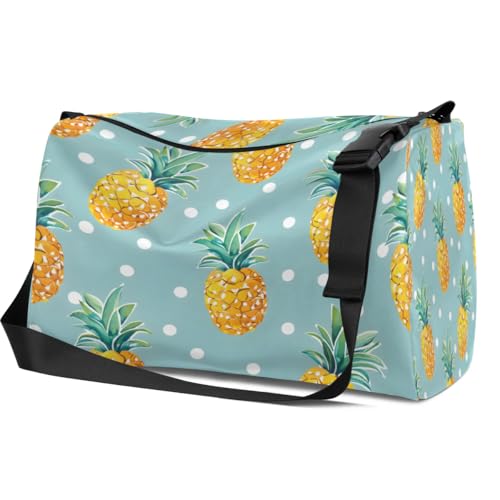 Leather Travel Duffle Bag for Women Men, Polka Dots Pineapple Small Sports Gym Bag Weekender Overnight Bags Underseat Carry on Luggage Bags for Airplanes, Personal Item Travel Bag,B-8503