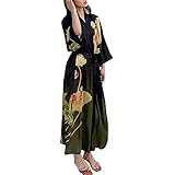 Robe de chambre longue en satin de soie pour femme - Kimono floral pour mariée et demoiselle d'honneur - Robe à manches trois-quarts - Peignoir confortable à lacets, ag, #N/A
