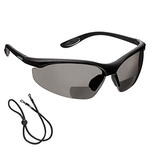 voltX 'CONSTRUCTOR' (AHUMADO/GRIS dioptría +1.5) Gafas de Seguridad de Lectura BIFOCALES + CE EN166F / Gafas para Ciclismo incluye cuerda de seguridad - Bifocal Safety Glasses