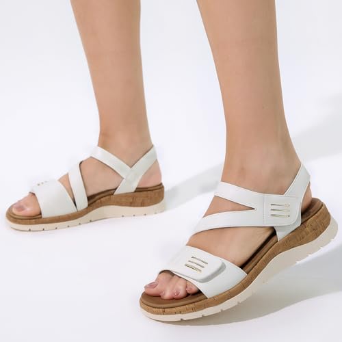 Image of UBFEN Womens Low Wedge Walking Sandals with Arch Support | Open Toe Sandals Adjustable Instep and Ankle Straps for Summer Everyday Outfits, Travel,Vacation