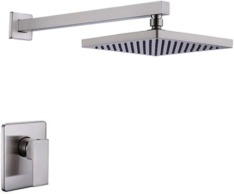 KES Pressure Balance Shower Valve and Trim Kit Combo Concealed Brass Shower Faucet Body with Faceplate Rainfall Shower Head and Supply Arm Single Handle Modern Square Brushed Nickel, XB6210-BN