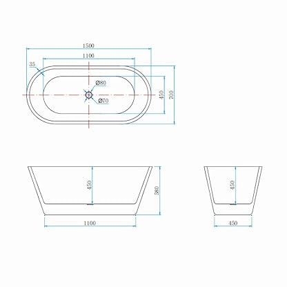 Aica Sanitär Badewanne Acryl Set mit Siphon für 2 Personen,150x70x58cm für Badezimmer,Weiß – Bild 6
