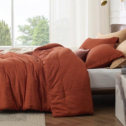 Image of Bedsure Full Comforter Set - Burnt Orange Soft Bedding for All Seasons, Cationic Dyed Bed Set, 3 Pieces, 1 Full Size Comforter (82 inchx86 inch) and 2 Pillow Shams (20 inchx26 inch+2 inch)