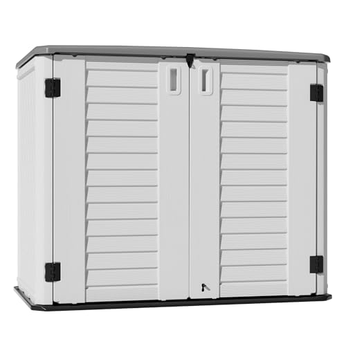 Image of Mrosaa Outdoor Patio Storage Shed,Waterproof Horizontal Outdoor Storage Cabinet for Garbage Cans,Tools and Lawnmower Lockable(34 Cu.ft-Warm-White)