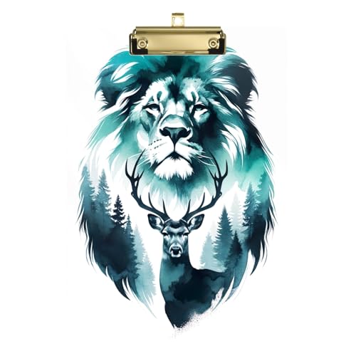 水彩画 ライオンの森 鹿 クリップボード フック付き オフィス用品 格納式吊り下げタブ 12.5インチ x 9インチ