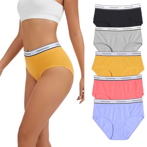 Image of Women's Cotton Underwear Mid Rise Full Coverage Soft Breathable Stretchy Solid Brief (5 Pack)