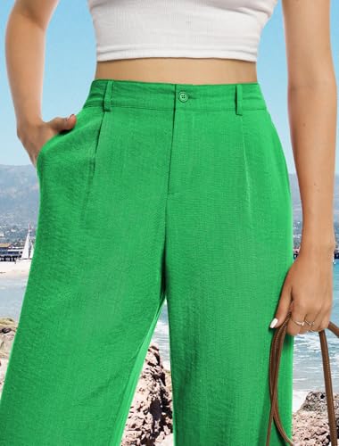 Image of Feiersi Womens Casual Wide Leg Pants High Waisted Button Down Straight Long Trousers Palazzo Pants