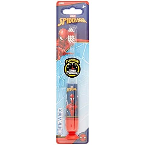 Mr.White Spider-Man Kids Battery-Powered Flashing Toothbrush - with 2 Minute Flashing Timer - Suitable for 3+ Years Kids - with Soft Bristles Cover