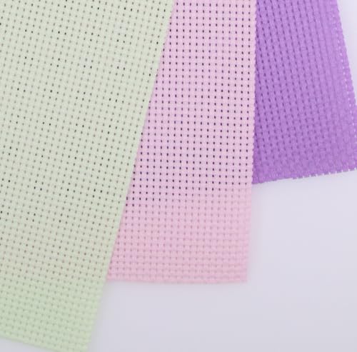Image of KCS 3 pc of 15 inch x 18 inch(38cmx45cm) Counted Cross Stitch Cotton Aida Cloth Needlework Rolled Fabric Box,11CT,Lavender+Pink+Light Green