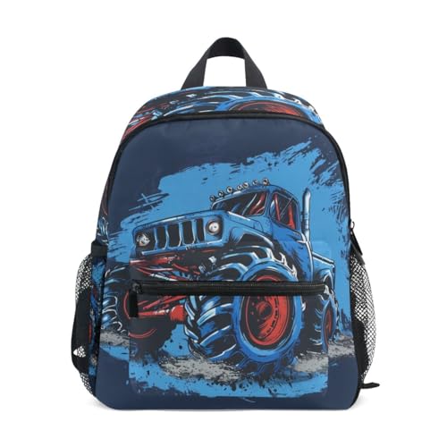 Bolaz Mochila infantil para meninos e meninas, crianças, pré-escolar, fofo, galinha, jardim de infância, pequena, 3 a 8 anos, Monster Truck 1, 10x4x12 inch