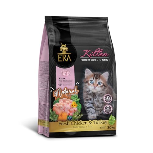 Pienso ERA Grain Free | Pollo y Pavo para Gatos Cachorro | Alto en Proteínas y Vitaminas | Sin Cereales | 20 kg