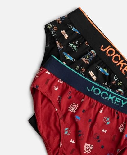 Image of Jockey PB04 Boy's Super Combed Cotton Elastane Stretch Printed Brief with Ultrasoft Waistband (Pack of 2)