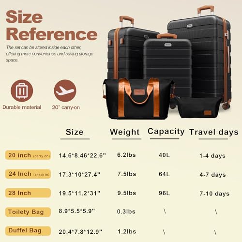 Image of AnyZip Luggage PC ABS Hardside Lightweight Suitcase with 4 Universal Wheels TSA Lock 20 24 28 Inch, Black Brown, 5 piece set, Fashion