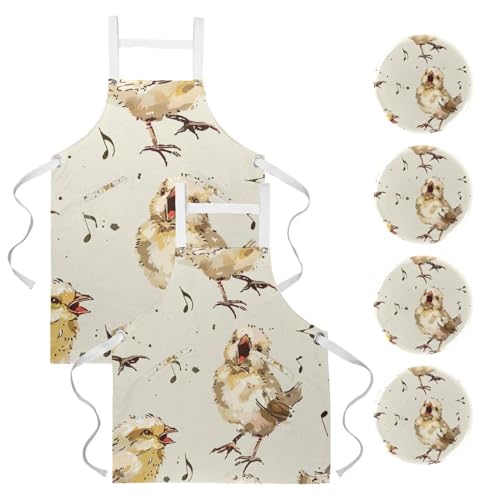 Tabliers de cuisine avec 2 poches motif poussin imperméables